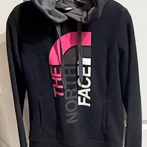 The North Face Black Hoodie with Pink and White Logo
